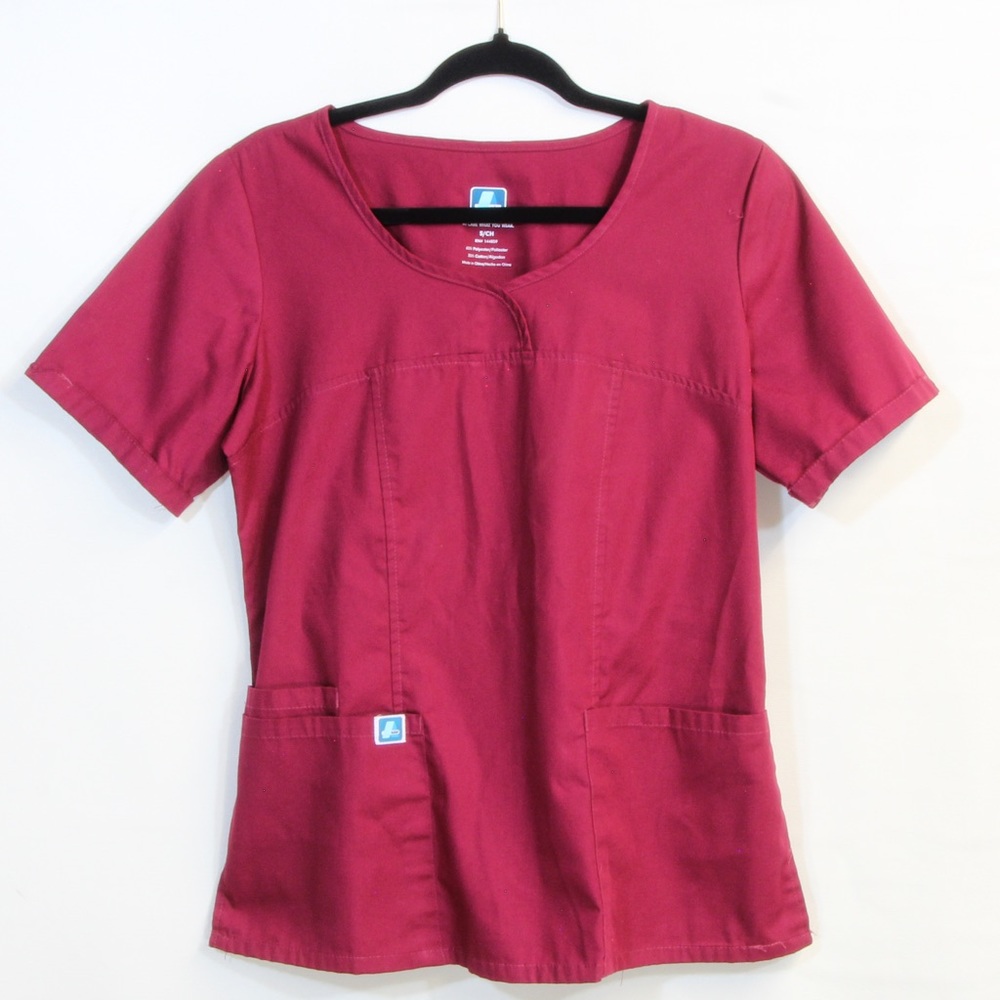 Adar Burgundy V-Neck Pop Scrub Uniform Top Size Small
